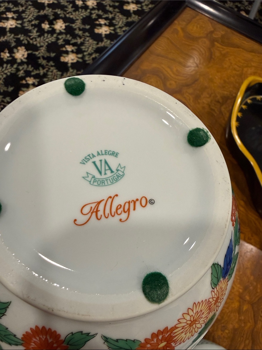 Vista Alegre White Porcelain Ginger Jar with Orange, Blue and Green Floral Motif - Picture 5 of 5